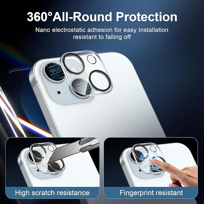 NEW'C 3x for iPhone 15 Screen Protector (6.1 inches)+ 3x Camera Lens Protector, Sensor Protection, Case Friendly Tempered Glass Film + Dust Plug- Easy installation tool include - Image 4