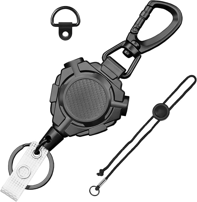 Ezcora CB Mic Holder Retractable Microphone Keeper Heavy Duty CB Radio Retractable Hanger Tether, 32" Stainless Steel Cord, 12" Nylon Attachment Lanyard, D-Ring Mount Included by EzcoraDollClothes