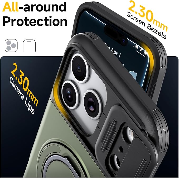 for iPhone 17 Pro Wallet Case with Card Holder Slide Camera Cover Ring Stand Kickstand Heavy Duty Protective Case with Screen Protector for iPhone 17 Pro (Deep Green) - Image 7