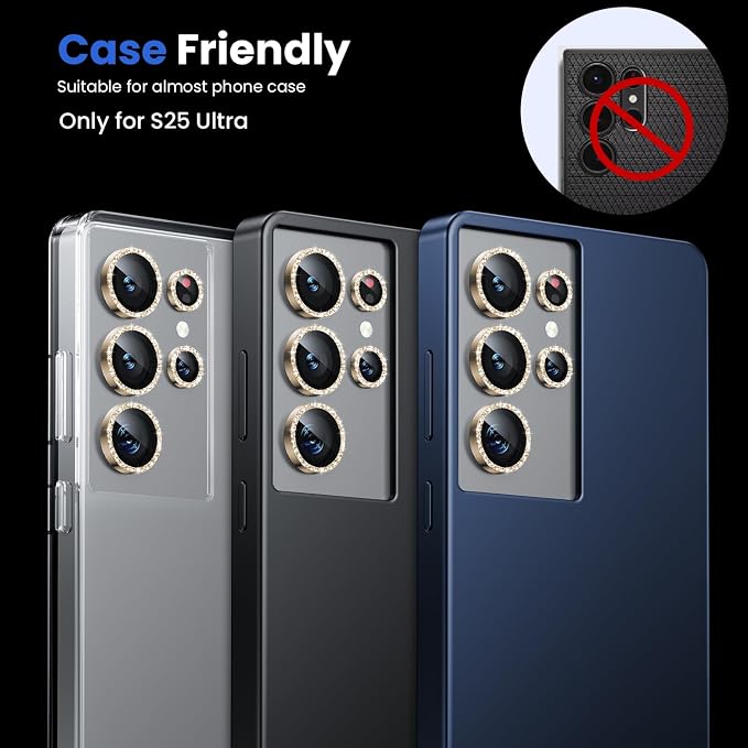 WSKEN for Samsung Galaxy S25 Ultra Camera Lens Protector - Ultra Thin | Case Friendly, 9H Shatterproof Tempered Glass, Anti Scratch Metal Circle, Camera Screen Protector Cover Accessories, Glitter - Image 5