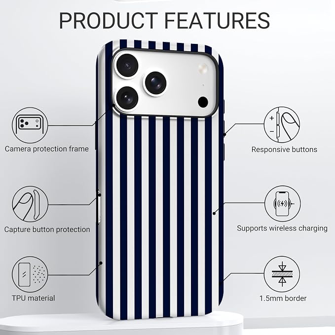 TPU Phone Case for iPhone 17 Pro Max, MagSafe Wireless Charging Compatible, Shockproof Slim Fit Protective Cover with Anti-Yellowing & Raised Camera Protection (Stripes 3, iPhone 17 Pro Max(6.9")) - Image 4