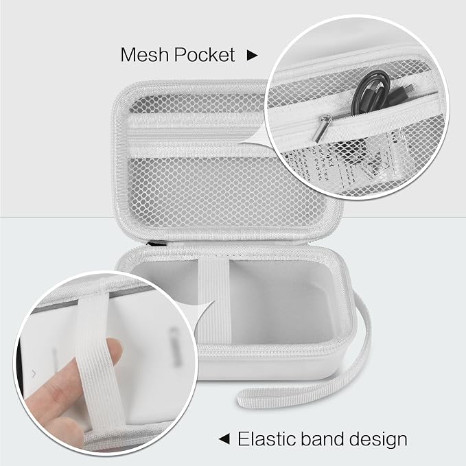 Case for Canon Ivy 2 / CLIQ+2/ CLIQ 2/ for KODAK Step Mini Photo Printer | Hard-shell EVA case, Zippered Mesh Pocket Fits Photo Paper & Cable, Securing Straps, Detachable Handle, Case Only, White - Image 3