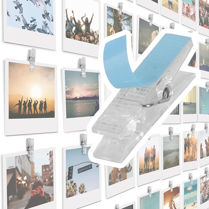 20 Pack Mini Self Adhesive Clips for Pictures - Clip Photo Holders for Wall, Photo Cards Hanging Display Board & Picture Boards, Artwork Photos Holders Hangers Room Decor (Clear) by TOROS