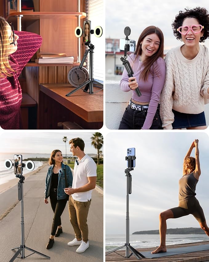 Vlogging Kit for iPhone/Android, 71" Selfie Stick Tripod for iPhone with Fill Light, Wireless Mic & Remote, Adjustable Aluminum Phone Tripod for TikTok/YouTube Content Creator Essentials Starter Kit‌ - Image 8