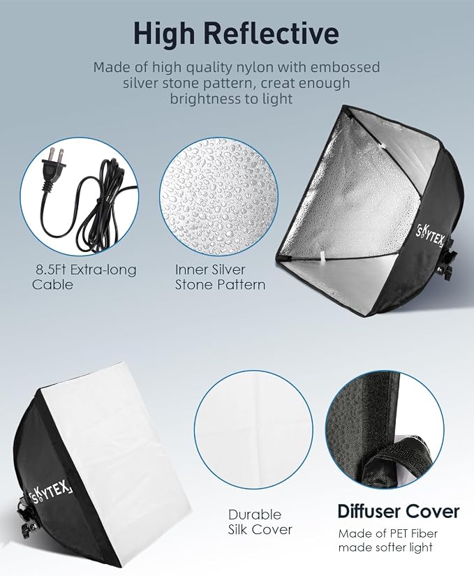 Softbox Lighting Kit 16x16in Soft Box 2Pack Upgrade 135W 2700-6400K 100V-240V E27 LEDBulb Continuous Photography Lighting,Photo Studio Light Equipment for Camera Shooting Video Recording - Image 7