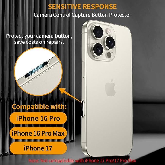 AMANECER 2 Pack Camera Control Button Protector for iPhone 16 Pro/16 Pro Max/17 (Standard), Auto-Alignment Sensitive Capacitive Protective Cover fit Apple Phone Side Click Capture Key, Natural Titanium - Image 3