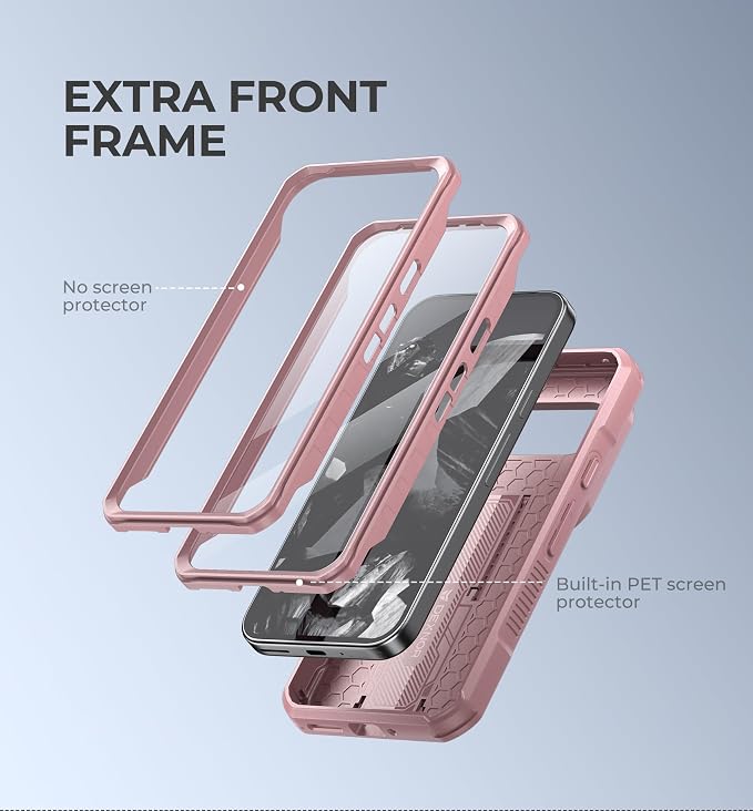 Dexnor for Google Pixel 9 Pro Case with Slide Camera Cover & Built-in Screen Protector & Heavy-Duty Kickstand,Full-Body Protective Cover Rugged Bumper Cases for Pixel 9 Pro,Peony Pink(2024) - Image 4