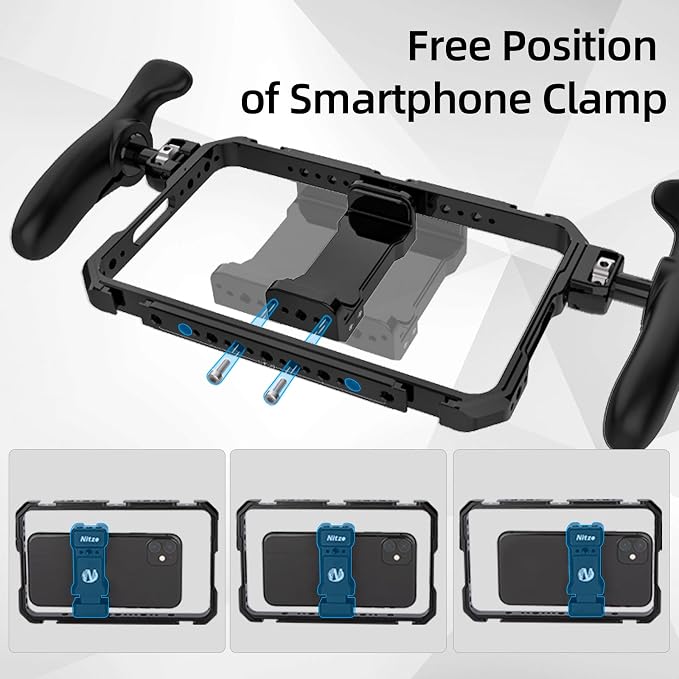 Nitze Smartphone Cage Universal Phone Video Rig - T-MP01B | Ergonomic Side Handles, Adjustable Cellphone Clamp, 5 Built-in Cold Shoes, For Vlogger and Videographer - Image 5
