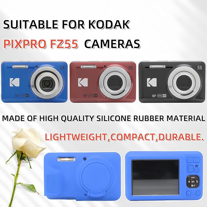 Case for Kodak PIXPRO FZ55, FZ55 accessories | Soft Silicone Protective Case Removable Lens Cover, Comes with 2 Screen Protectors and 1 Wrist Strap. (Blue) - Image 2