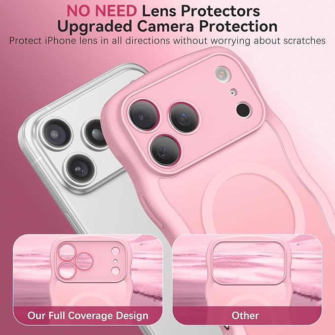 BENTOBEN Magnetic for iPhone 17 Pro Case, Cute Wavy [Full Camera Protection][Compatible with MagSafe] Matte Anti-Slip Bumper Women Girls Boys Protective Cover for 17 Pro 6.3", Light Pink - Image 4