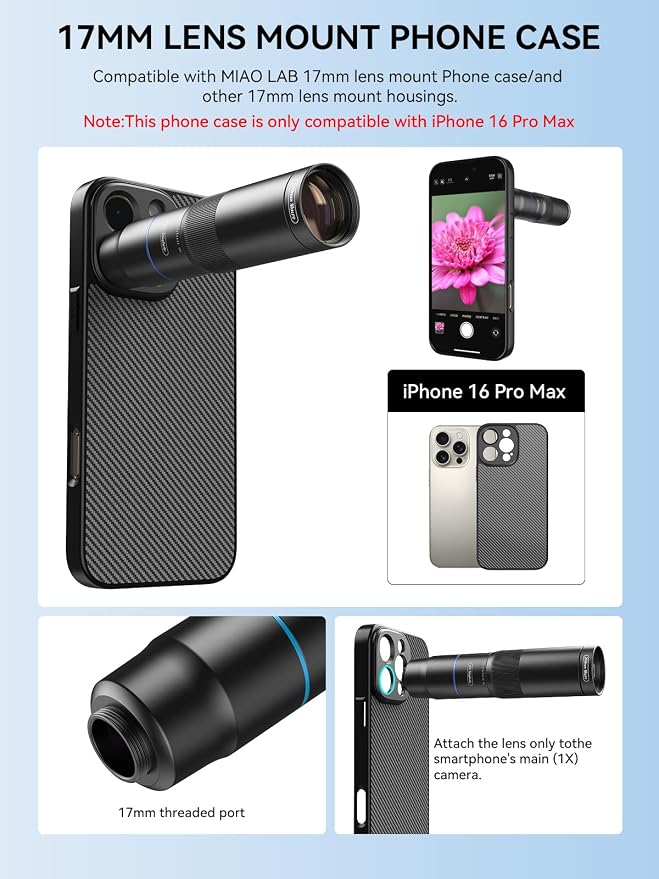 MIAO LAB 10X Telephoto + 200mm Macro Lens for iPhone 16 Pro Max, 2-in-1 Telephoto & Macro with 17mm Thread Interface & Dedicated Case – Perfect for Concerts, Travel, and Outdoor Exploration - Image 7