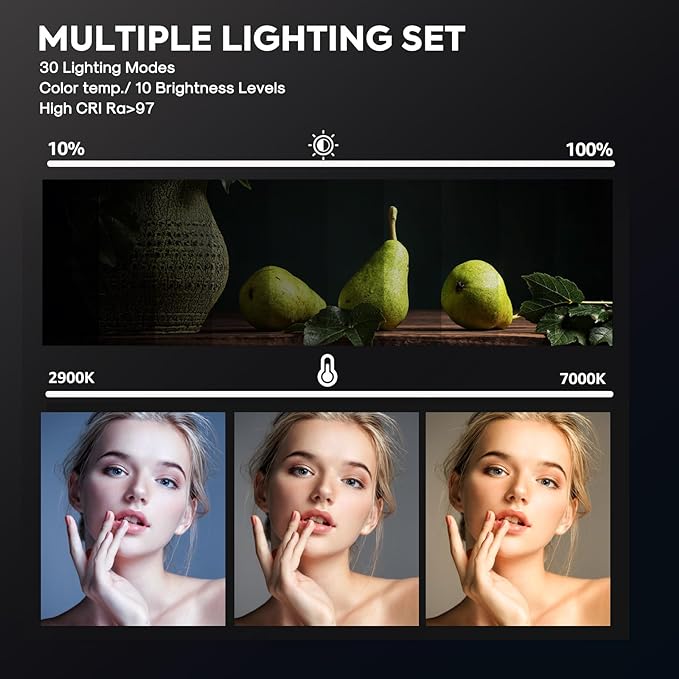 2-Pack Photography Lighting Kit, NiceVeedi 25W LED Video Light Kit, 2900-7000K Dimmable Studio Light with Tripod Stand, 73" Stream Light for Video Recording - Image 4