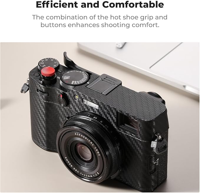 K&F CONCEPT Camera Thumb Grip with Red Shutter Button Compatible with FUJIFILM X100VI X100V, Black - Image 3