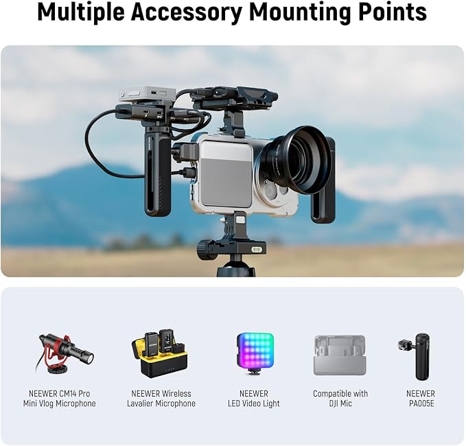 NEEWER 15 Ultra Cage, Quick Release Video Rig Case Phone Stabilizer Holder Compatible with Xiaomi 15 Ultra with 67mm Filter Adapter & 17mm Lens Backplate for Video Recording Filming, PA091 Silver - Image 6