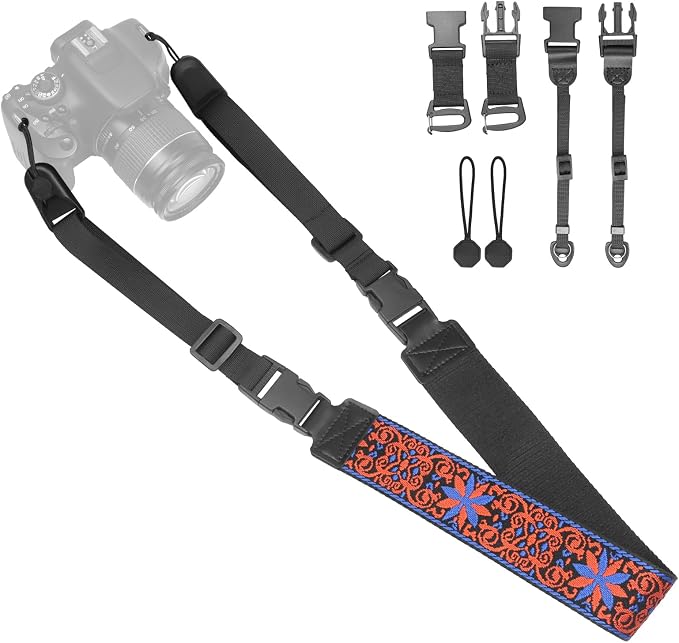 Adjustable Camera Neck Strap, Vintage Embroidered Shoulder & Crossbody Camera Strap with 4 Connection Ways, Anti-Slip Camera Strap for DSLR, Mirrorless & Camcorder, Travel & Outdoor Photography Gear by YFWE