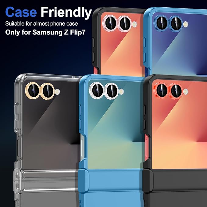 for Samsung Galaxy Z Flip 7 Camera Lens Protector, Individual Metal Ring Tempered Glass Lens Cover, [Strong Adsorption] Scratch Resistant Ultra-Thin HD Clear Lens Cover, 1 Set-Blue Shadow - Image 7