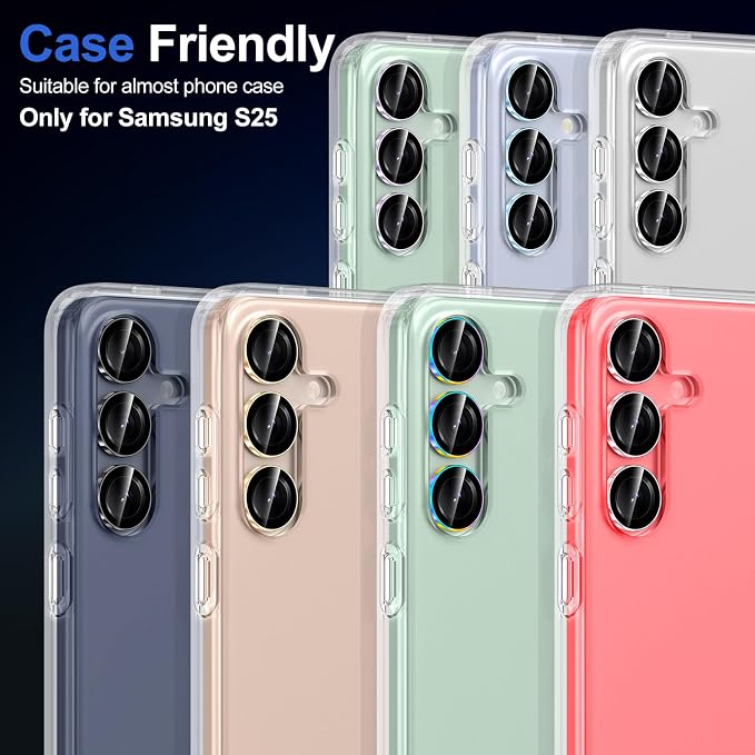 for Samsung Galaxy S25 Camera Lens Protector, Individual Metal Ring Tempered Glass Lens Cover, [Strong Adsorption] Scratch Resistant Ultra-Thin HD Clear Lens Cover, 1 Set-Black Ring - Image 7