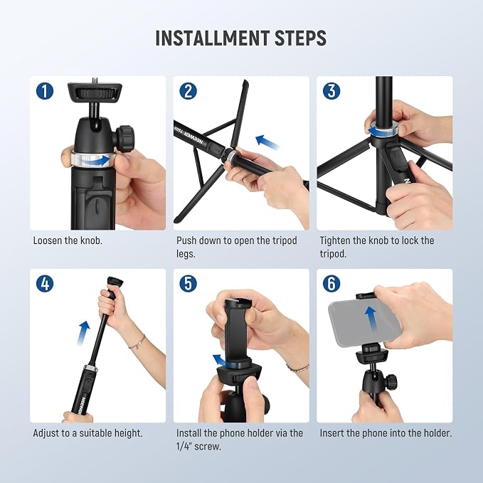 NEEWER Tripod for Cell Phone & Camera with Remote & Phone Holder, TS05 | Compatible with iPhone GoPro Canon Sony DSLR, 62.9" All Metal Portable Selfie Stick, Travel Vlog Stand, for Video Recording - Image 7