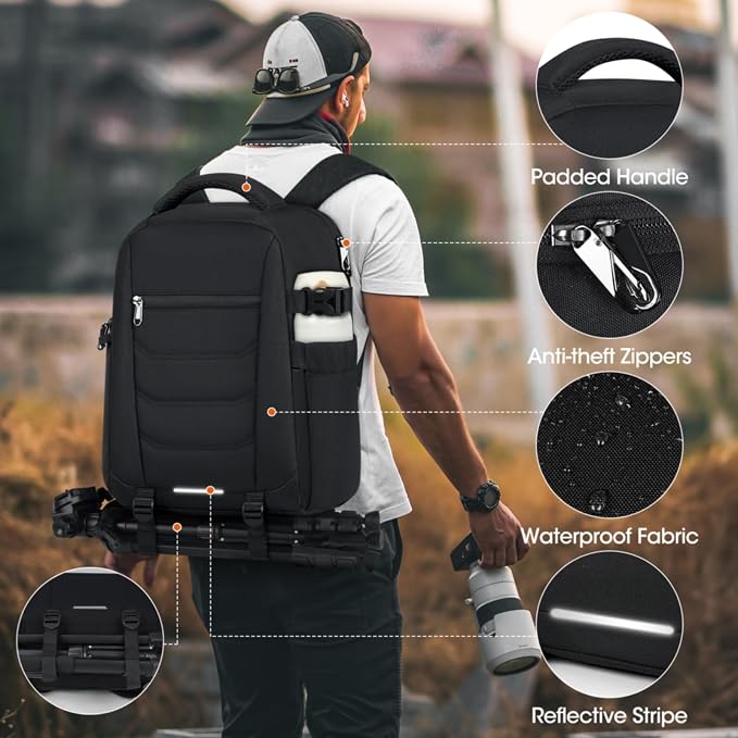 SDYSM Camera Bag Backpack Professional for DSLR SLR Mirrorless Camera Waterproof Laptop Back Pack 15.6 Inch with Rain Cover Anti Theft Travel Case Large Capacity Photography Backpack Black | 15.6 Inch Waterproof Camera Laptop Backpack with Rain Cover A... - Image 6