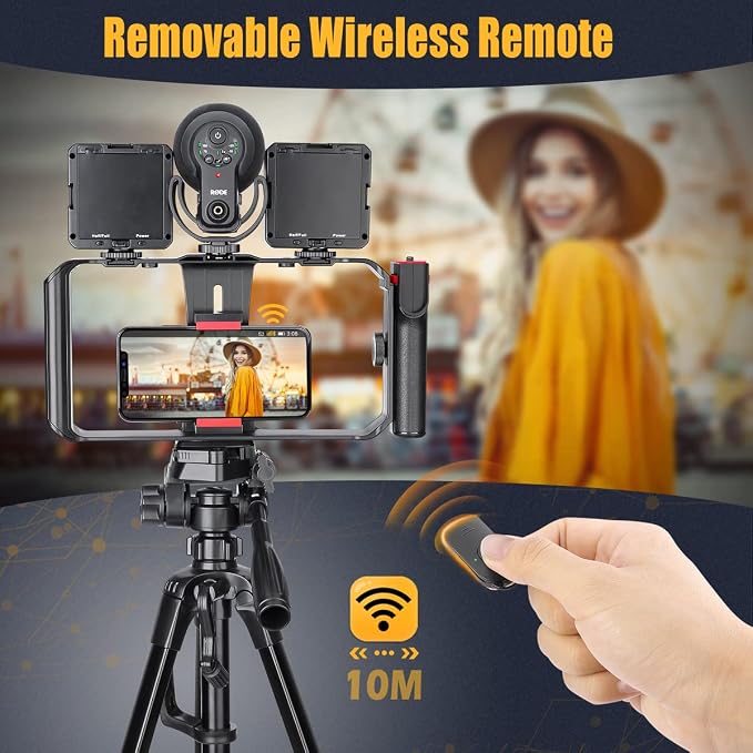 Zeadio Smartphone Video Rig, Phone Stabilizer Grip with a Detachable Side Handle, Universal Video Recording Cage, Compatible with All Smartphones for Vlogging Filmmaking Live Streaming - Image 3