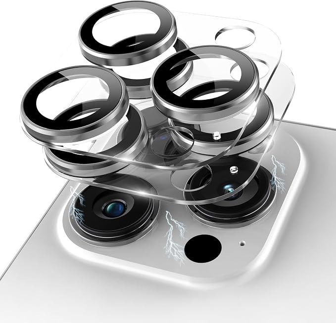 Compatible for iPhone 16 Pro Max/iPhone 16 Pro/iPhone 14 Pro/iPhone 14 Pro Max Camera Lens Protector, Clear 9H Tempered Glass Screen Camera Cover Silver+Silver by KANOSAN