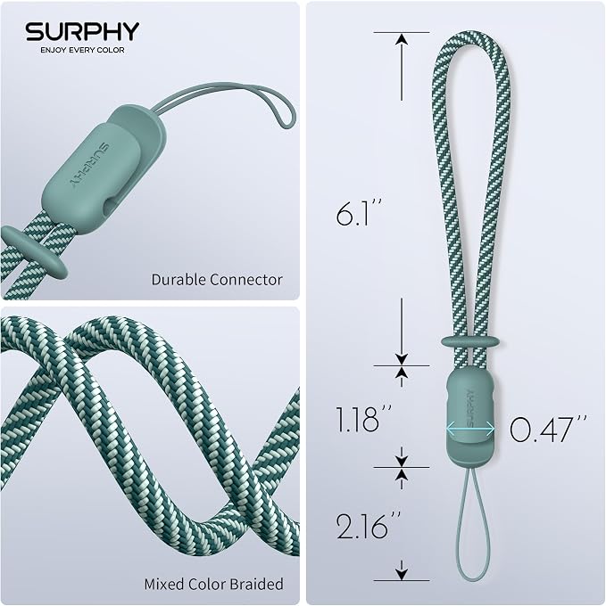 SURPHY 2 Pack Phone Lanyard, Phone Wrist Strap for Case, Camera Wrist Strap | Ultra-Light 2-Color Braided Phone Strap, Cellphone Charm Strap, Anti-Lost Wrist Lanyard for Women and Men, Green Gray - Image 5