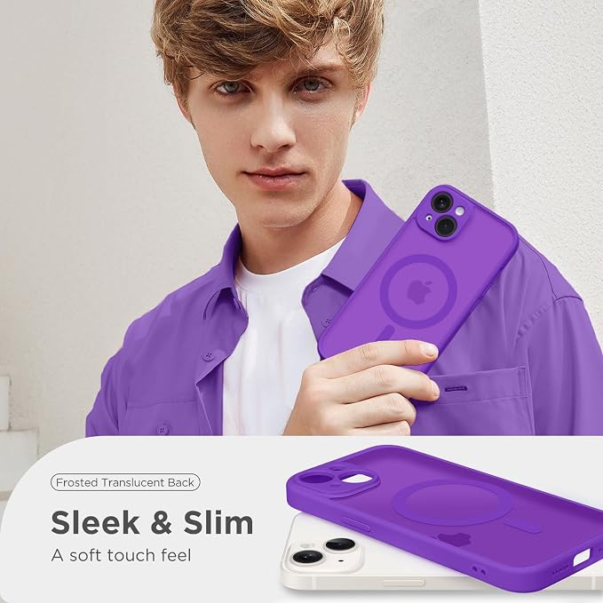 CAPRARO for iPhone 14 Case, Compatible with MagSafe | Upgraded [Full Camera Protection] Shockproof Protective Slim Translucent Matte Magnetic Phone Case 6.1'', Neon Purple - Image 7