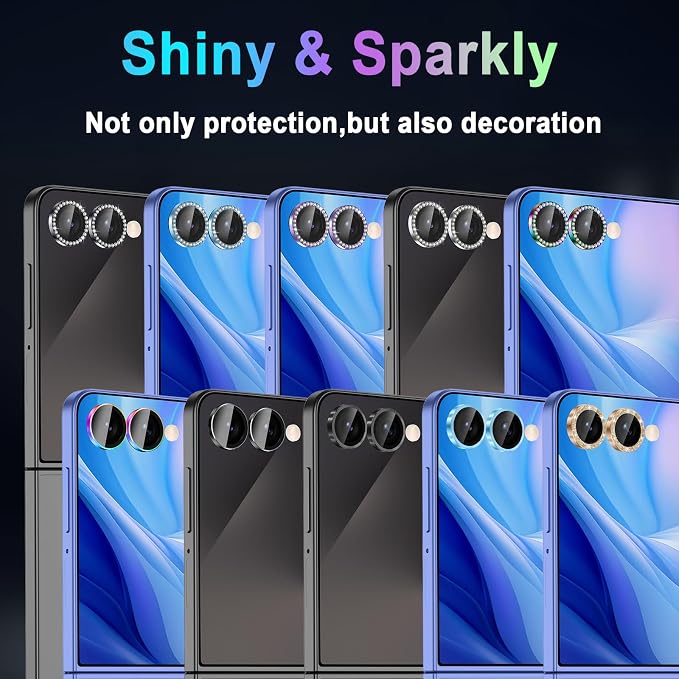 Meshine for Samsung Galaxy Z Flip 8 Camera Lens Protector,Scratch Proof,Strong Adsorption,9H Hardness with Metal Ring Camera Cover,Ultra Thin Case Friendly,Accessories Lens Protector,Shiny Colorful - Image 7