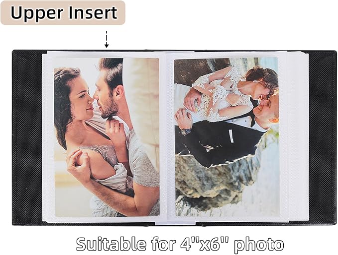 RECUTMS Small Photo Album 4x6 52 Photos Leather Photobook for Wedding Black | White Inner Page, 52 Vertical Pockets, Mini Pictures Album for Artwork, Postcards, Family, Baby Memory Book with Front Window - Image 5