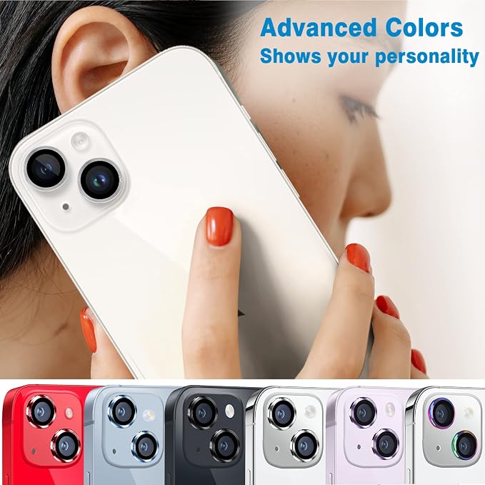 Compatible with iPhone 15 and 15 Plus Camera Lens Protector, Anti-Scratch Lens Cover 9H Tempered Glass Metal Camera Screen Protector Shockproof Camera Ring for iPhone 15 and 15 Plus - 2 Pcs - Image 8