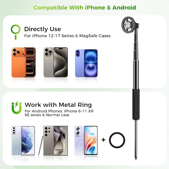 Golf Selfie Stick Tripod & Ground Spike to Record Swing, Phone Mount | Golf spike& tripod, strong magnetic mount, 11.4–47in adjustable pole, 1/4" thread, portable& compact, durable aluminum design - Image 4