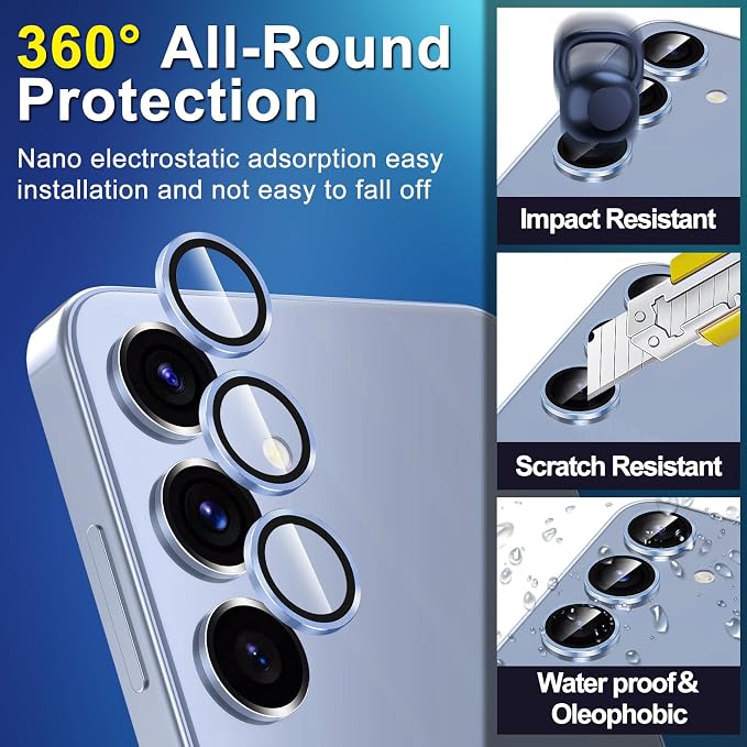 for Samsung Galaxy S25 Camera Lens Protector, Individual Metal Ring Tempered Glass Lens Cover, [Strong Adsorption] Scratch Resistant Ultra-Thin HD Clear Lens Cover, 1 Set-Blue - Image 3