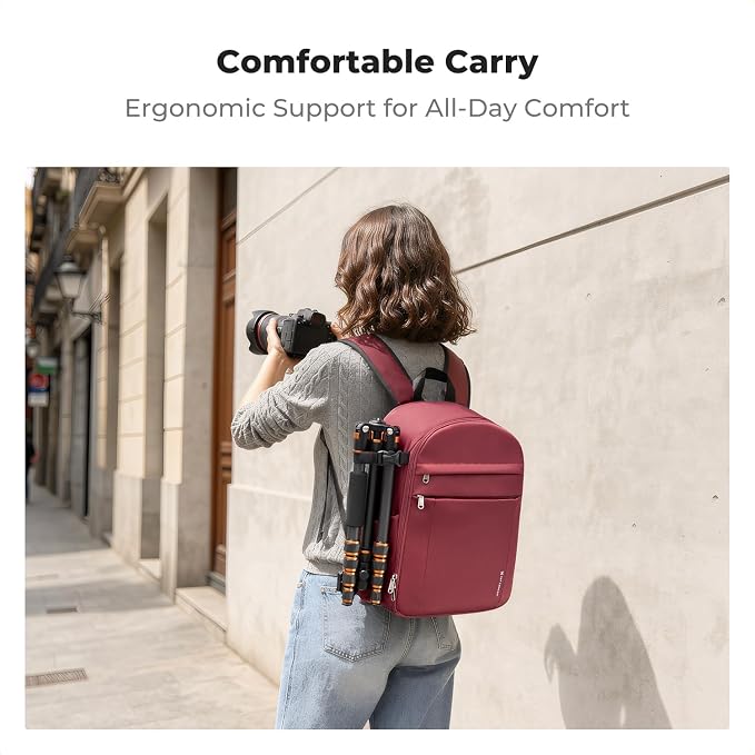 K&F CONCEPT Camera Backpack, DSLR/SLR/Mirrorless Photography Camera Bag | 14in Laptop Compartment & Rain Cover, 600D Fabric for Travel & Daily, Men & Women, Dual-Mode Detachable Dividers, Red, B19 - Image 6