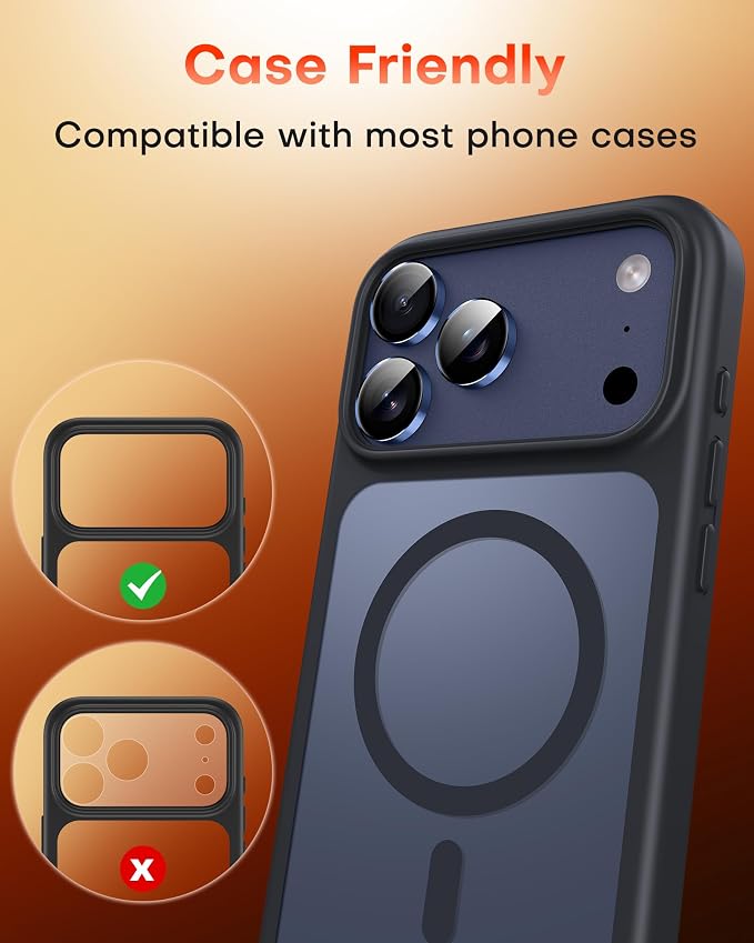 TOCOL for 2 Pack iPhone 17 Pro Max Camera Lens Protector/iPhone 17 Pro Camera Lens Protector Tempered Glass HD Individual Scratch Resistant Cover Accessories Case Friendly（Dark Blue） - Image 7