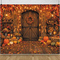 10x8ft Fall Thanksgiving Photo Backdrop Rustic Barn Wooden Door Backdrop | Autumn Brick Wall Maple Leaf String Light Photography Background Pumpkin Sunflower Haystack Harvest Party Decorations Banner by Leowefowa