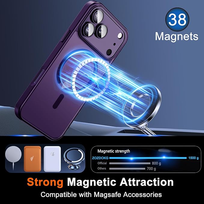 for iPhone 17 Pro Case with Privacy Screen Protector, Purple | Full Camera Protection, Compatible with MagSafe, Magnetic Matte Shockproof Phone Cover for iPhone 17 Pro Women/Girls - Image 3