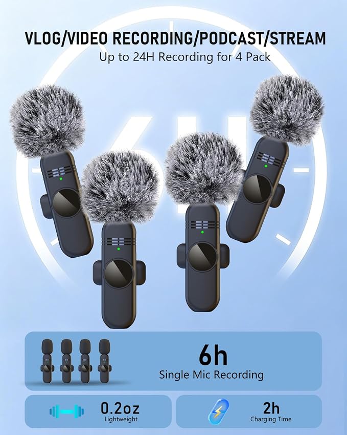 4 Mini Microphone Wireless Microphones Systems for iPhone Android Phone Pad Computer, Pro Clip On Small Lavalier Lapel Mics Tiny for Content Creators Video Recording Vlogging, 48KHz 24Bit - Image 4