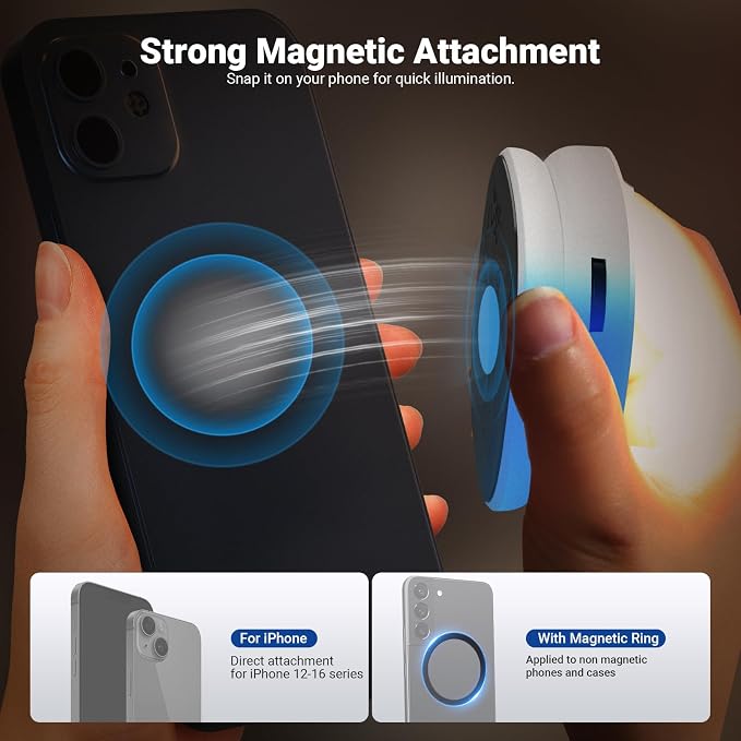 NEEWER Basics Magnetic Selfie Light Compatible with MagSafe iPhone, 2W Bi Color Small LED Phone Fill Ring Lighting CRI95+ with 360° Swivel, Mirror for Makeup Video Conference Recording, NL72B White - Image 3