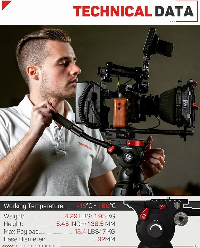 IFOOTAGE Komodo K7 Fluid Head Video Tripod Head with Quick Release | Aluminum Fluid Drag Pan Head for DSLR Camera Camcorder Monopod Tripod, Quick Release Plate, Payload 7KG/15.4LB - Image 2