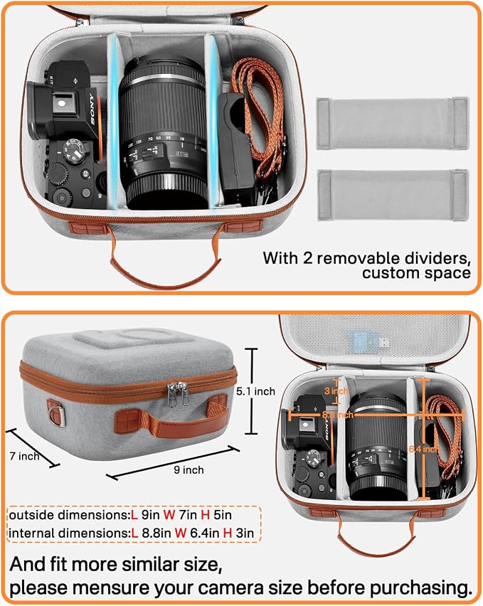 RAIACE Hard Case Compatible with Sony Alpha 7 II III IV/7R V Camera, for Nikon, for Canon, for Pentax and More. Mesh Pocket for Charger, Cables, Cards and Accessories. (case only) (Gray) - Image 4