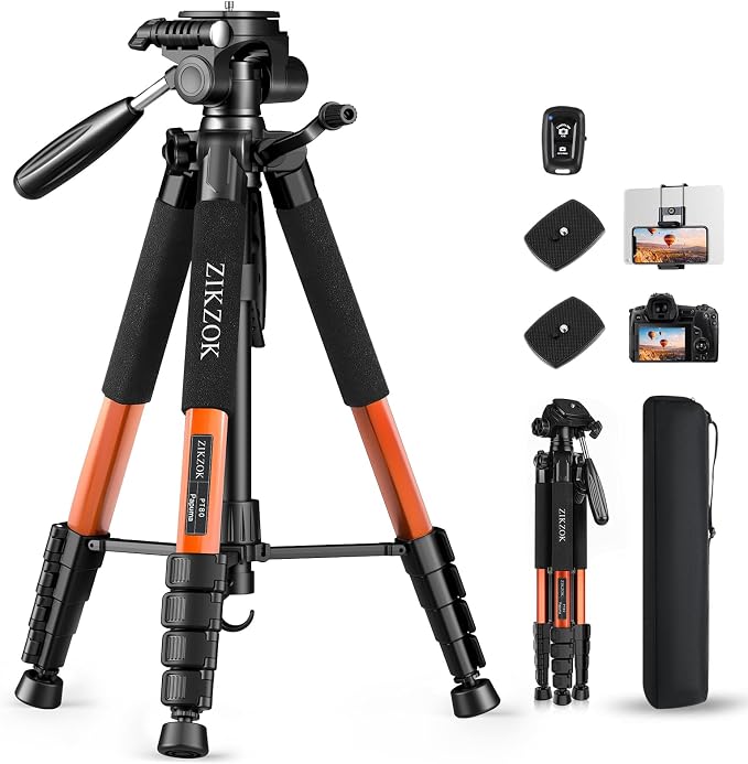 75inch Camera Tripod for ipad iPhone, Heavy Duty Aluminum Tripod with 360° Panoramic Ball Head,Compatible with Canon/Nikon/Sony DSLRs (Load 15 lbs for Travel/Live Streaming/Macro Shooting) by ZIKZOK