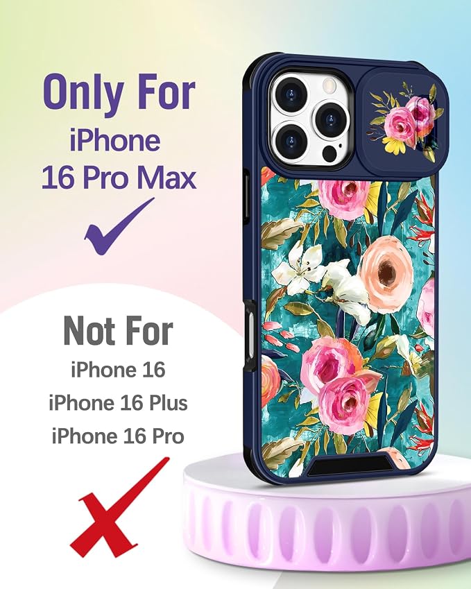 Buleens for iPhone 16 Pro Max Case 6.9 Inch - with Ring Stand & Camera Cover Aesthetic Cute Designed Women Girls Girly Pretty Flowers Kawaii Phone Case for iPhone 16 Pro Max Compatible with Magsafe - Image 2