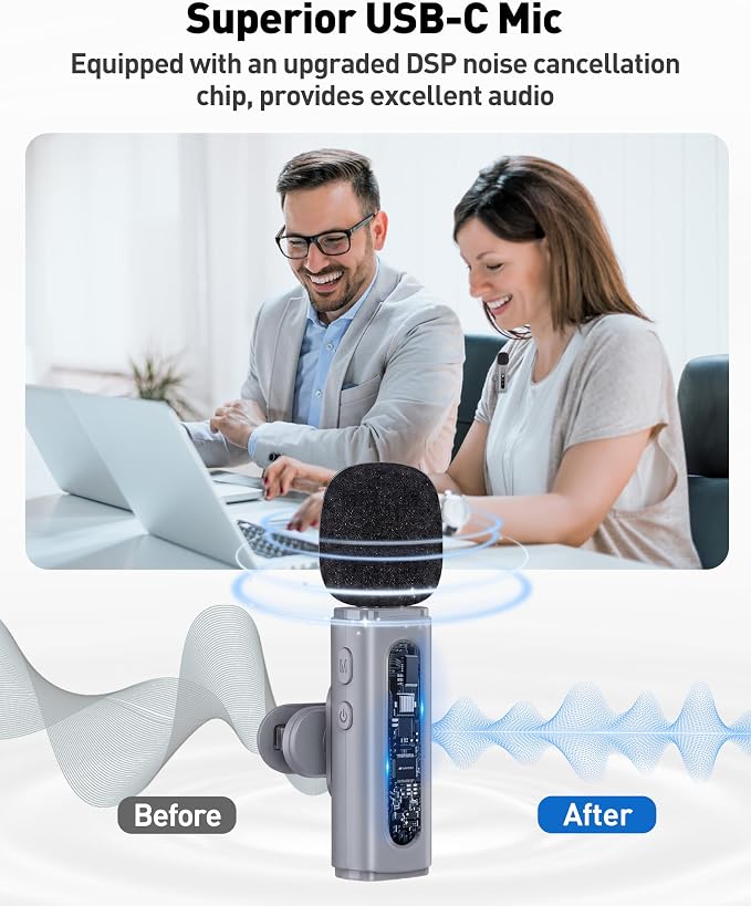 USB C Lavalier Microphone Wireless Mini Mic for Type-C Android Phone/Tablet/PC Video Recording Clip-on Mics with Rotatable Clip&Denoise Recording, Ideal for Vlog Tiktok Youtube Content Creator, Gray - Image 3