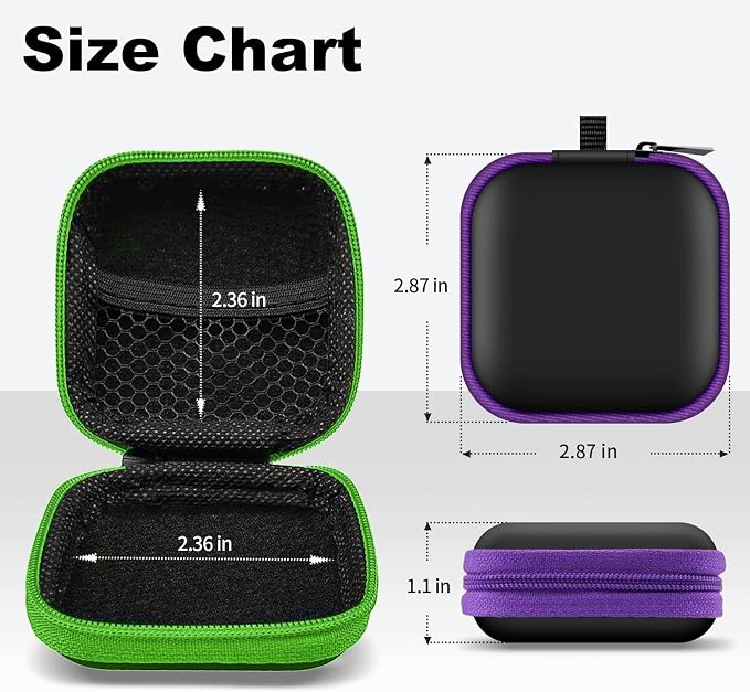 2Pack Square Earbud Case Portable EVA Carrying Case Storage Bag Cell Phone Accessories Organizer with Carabiner for Earphone, Earbud, Earpieces, SD Memory Card, Camera Chips-Purple/Green - Image 7