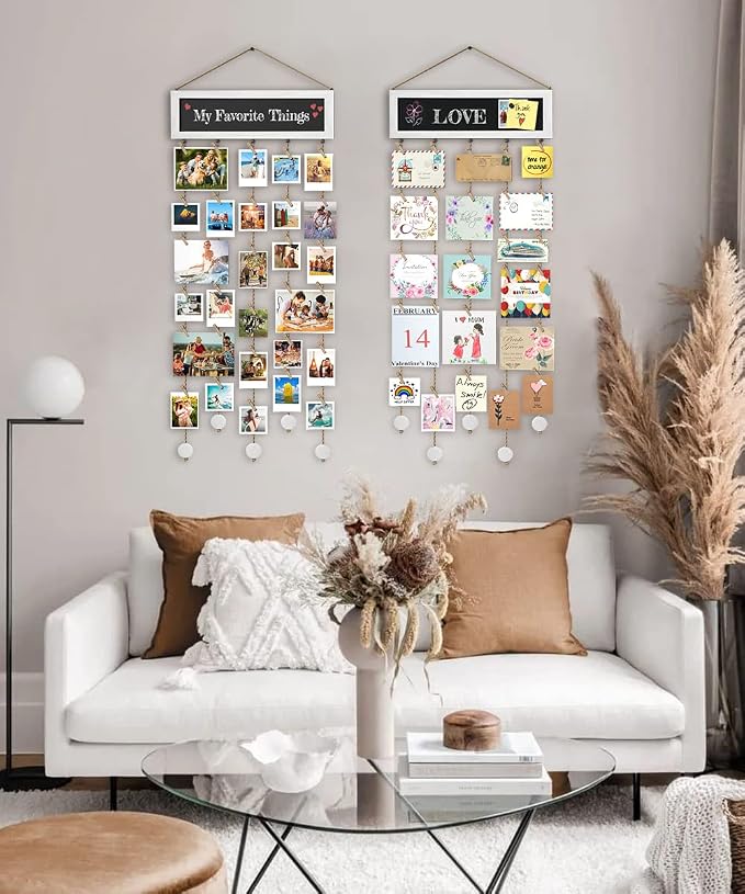 Bikoney Hanging Picture Frame Collage with Blackboard - White | Rustic Wood Polaroid Board with 30 Clips, Photo Display for Wall Decor & Dorm Room, Perfect Graduation Gift Idea - Image 8
