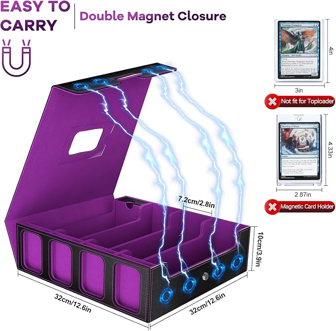 4-Row Trading Card Storage Box, Holds 3200+ Cards [US Patent], Black&Purple | Large Capacity, Portable Handle & Display Windows, Compatible with MTG, Commander, Sports Cards and Other Standard TCG Cards - Image 5