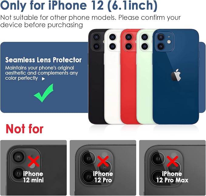 FanTEK Camera Lens Protector Compatible with iPhone 12, 9H Tempered Glass Camera Screen Cover, Ultra HD Clear Acrylic Full Coverage Guard, Case Friendly - Image 2