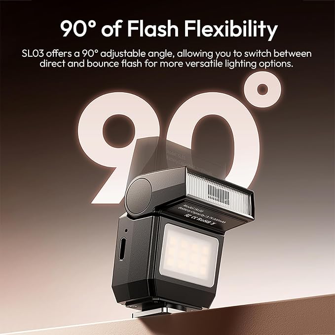 ULANZI SL03 Camera Mini Flash, Speedlite Video Light GN8 6500K for DSLR | For Sony/Canon/Fuji/Nikon, CRI 97, with Single-contact Universal Hot Shoe Mount, 90° Angle Adjustable, Typ-c Rechargeable - Image 4