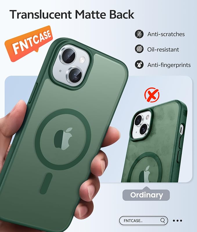 FNTCASE for iPhone 15/14/13 Case, Fit for Magsafe, Glass Screen Protector | Translucent Matte, Magnetic Phone Cases, 14FT Military Grade Drop Protection, Slim Shockproof Protective Cover, Green - Image 7