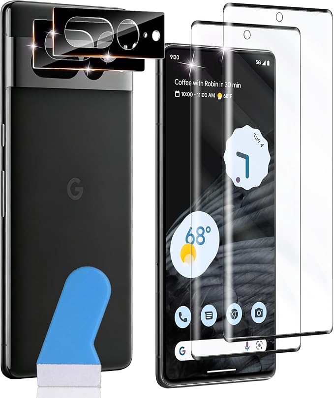 2+2 Pack for Google Pixel 7 Pro Screen Protector and Camera Protector, Fingerprint Support, Bubble-Free, Case Friendly, 9H Hardness Clear Glass for Google Pixel 7 Pro by JavoYion